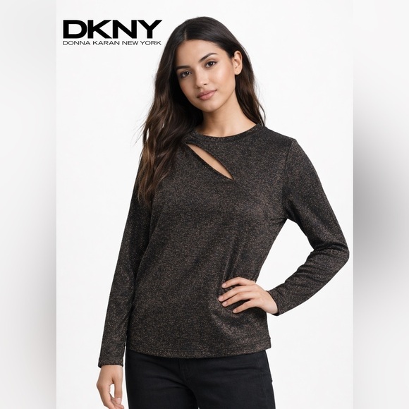 Dkny Tops - DKNY Metallic Shimmer Cutout Long Sleeve Top NWT Size Small